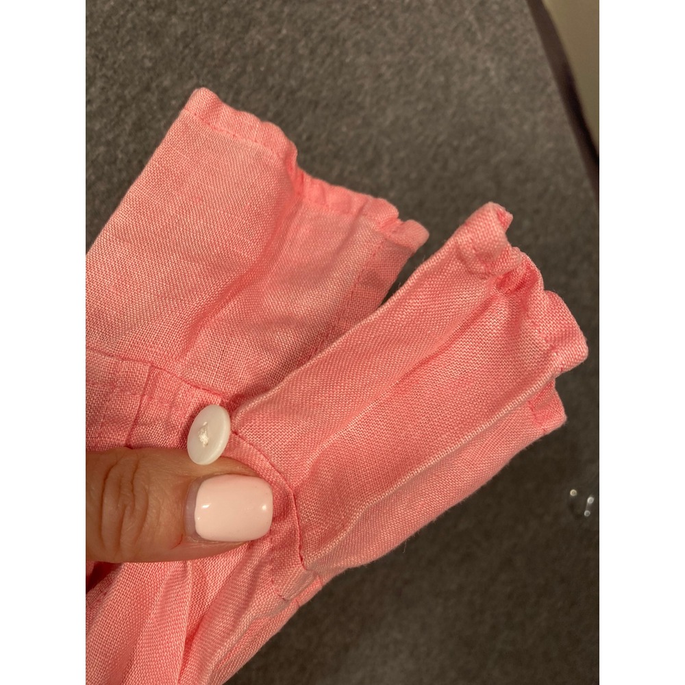 Tracy M Pink 100% Linen Pintuck Button Down Shirt Band Collar Long Sleeve Top - Picture 6 of 12